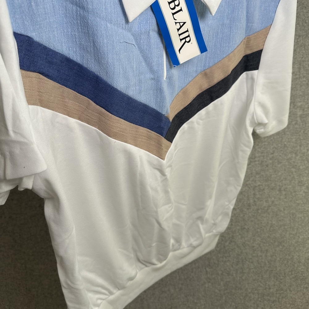 NWT Vintage Blair Womens Top Blouse Large Collared Short Sleeve Blue White - Picture 10 of 12